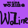 A purple square with "Wozine" typed in a small and medium black typewriter font on top and then largely handwritten out below.
