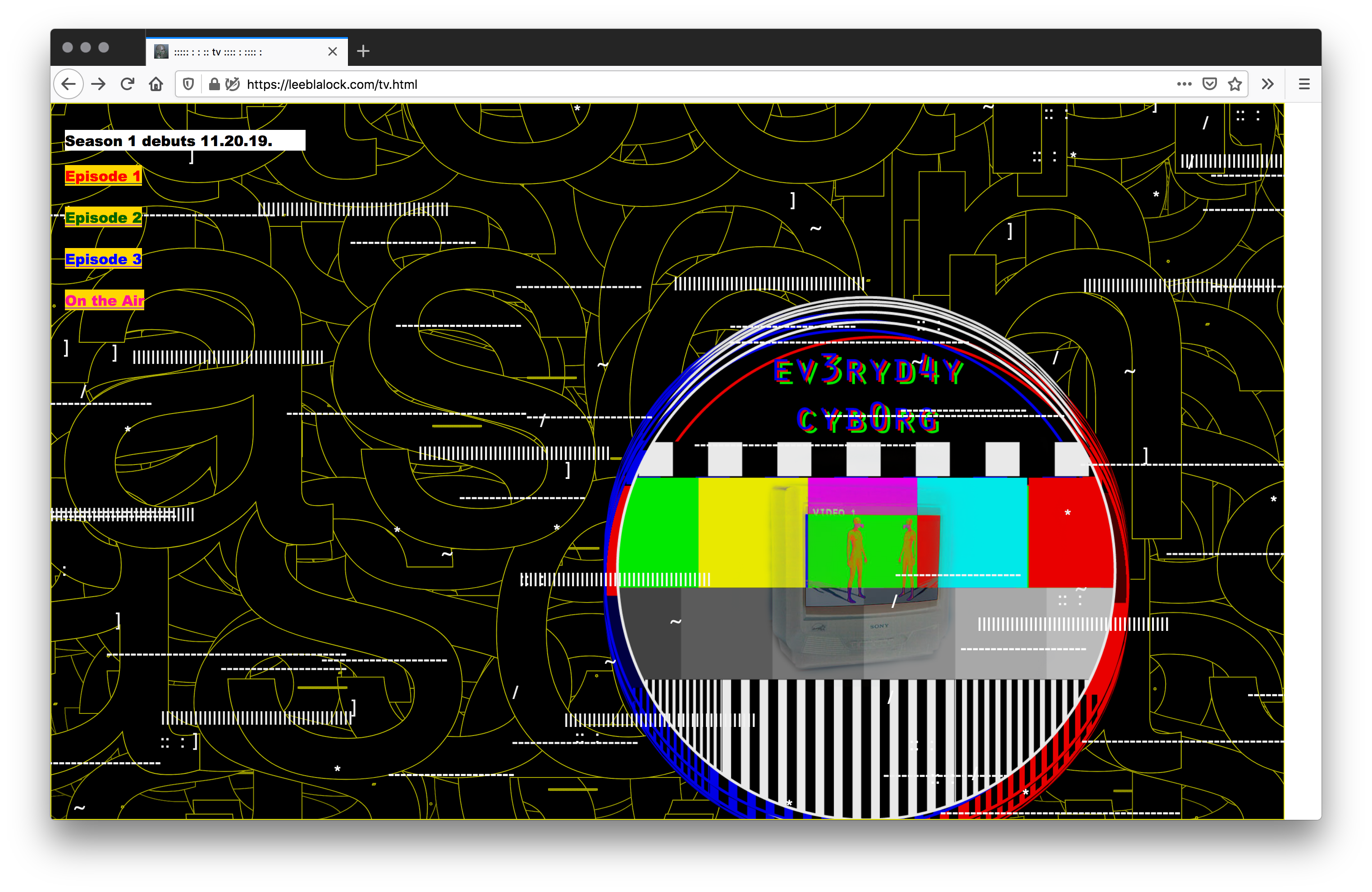 website screenshot with a black background and circle with rainbow stripes highlighted tags