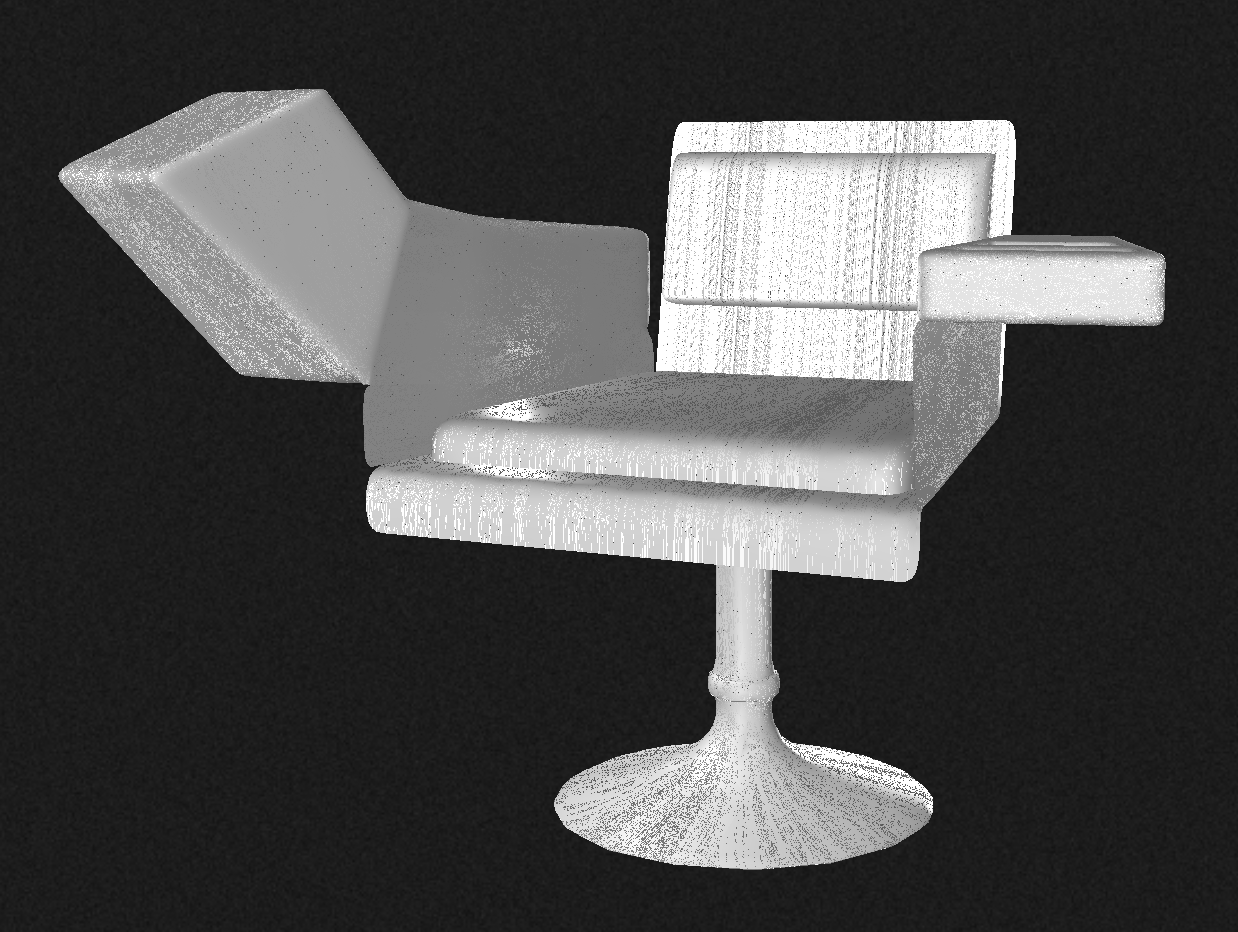 three-dimensional render of a gray computer chair on a black background
