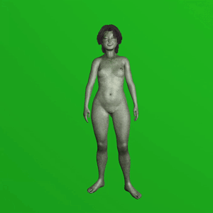 a gif of a nude, green avatar standing and moving slowly on a green background