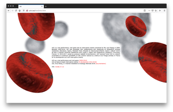 Screenshot of black text surrounded by enlarged, monotoned red blood cells