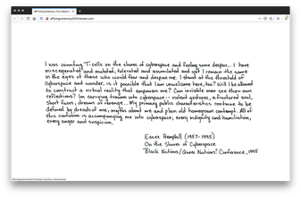 Screenshot of white webpage filled with a block of handwritten text, like a journal entry, signed and dated.