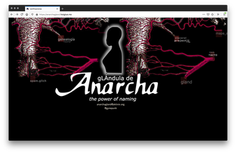 Screenshot of black webpage. A silhouette of black figure glows in white and large white text sits below. The top half of the background is a sketch of pink veins or tree roots, some pointing to grey text.