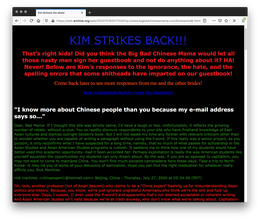 A black webpage overwhelming filled with pagraphs or lines of blue, red, white, and green text.