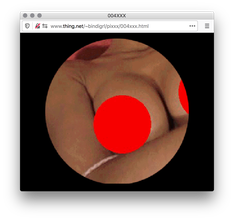 Screenshot of a black webpage with a circle showing breasts, nipples covered by red circles.
