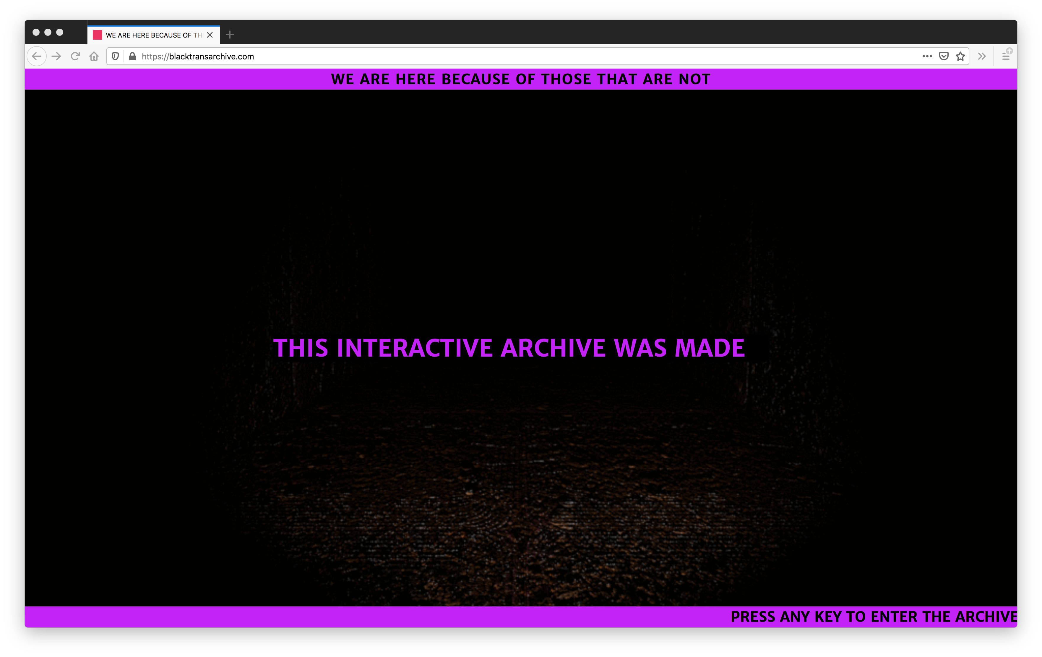 screenshot of a black website with a purple bar on the top and bottom and purple text in the center