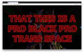screenshot of a black website of a faded colorful textured image with red bold outline text on top