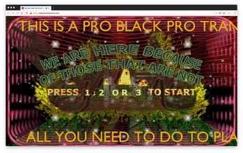 screenshot of a black website that looks like a ouiji board with orange text on top and bottom and curved green text in the center