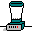 A small square graphic cartoon icon of a green blender sitting on a white counter.