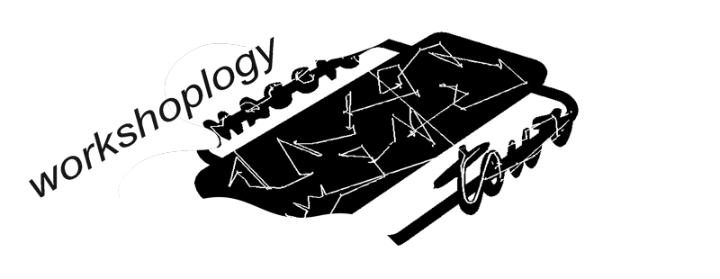 White water splatter with a black device inside made of a rectangle, two handles on its sides, and white scratch textures. Black text is typed diagonally across the top left.