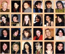 A beige grid of 4 rows and 6 columns featuring casual headshots of different women, like out of yearbook page. Most are smiling at the camera.