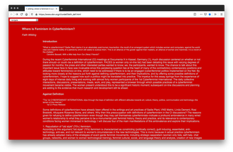 Screenshot of red web page with blocks of grey text typed all across the page.