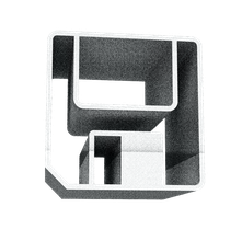 black and white extruded 3D render of a floppy disk