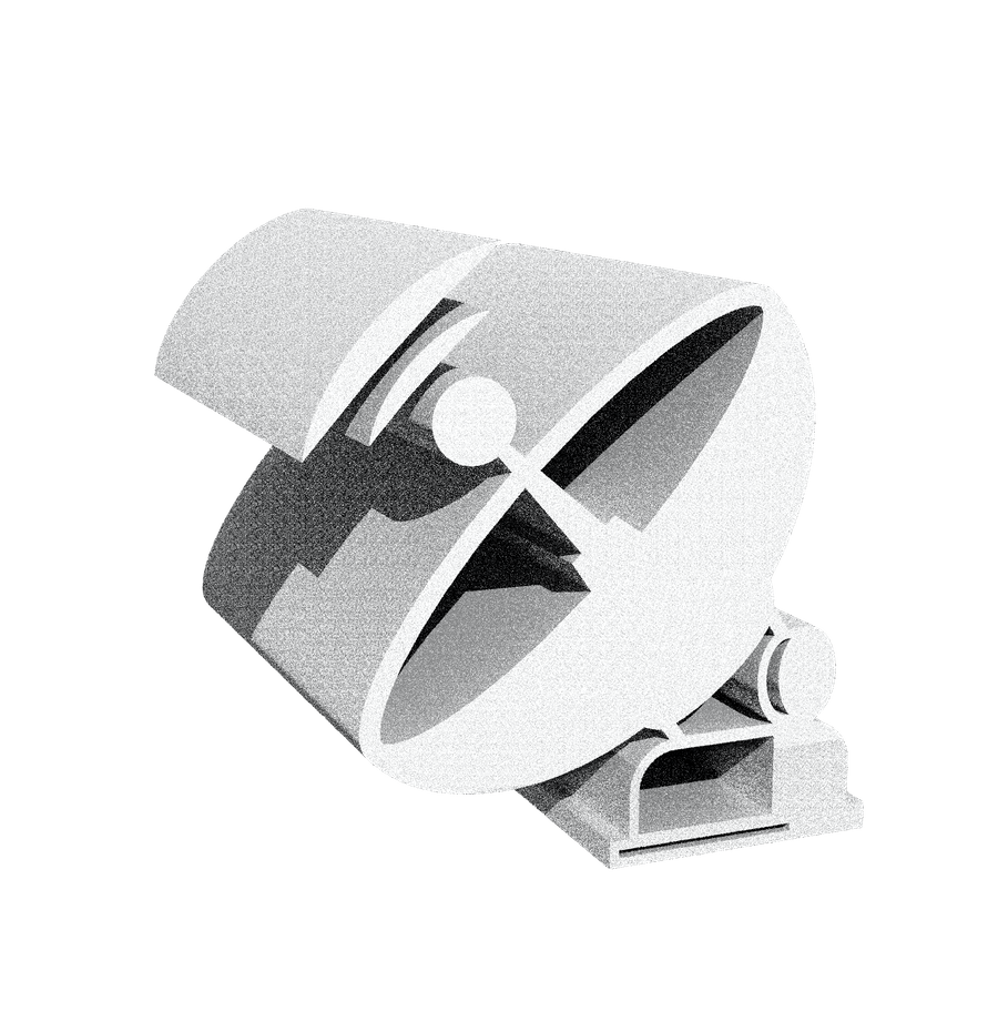 black and white extruded 3D render of a satellite