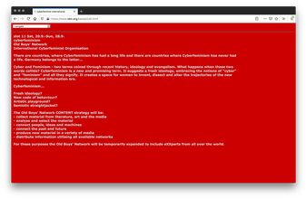 Screenshot of a red webpage with grey text going across the page.