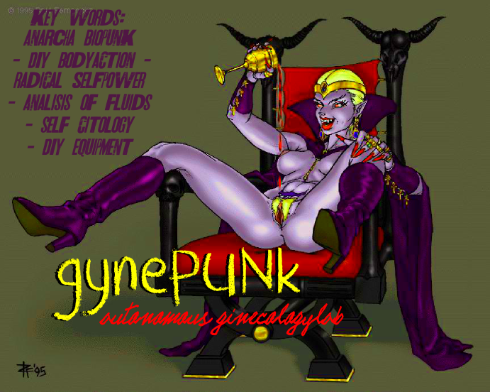 Comic illustration of a villainous royal purple werewolf wearing gold, a cape and boots. Legs sprawl open as she sits on a throne with skulls, pouring a red liquid stream onto the vagina. The left has a block of purple words and a yellow and red title.
