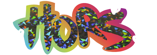 HORS logo is in a graffiti font with glittery interior and rainbow exterior