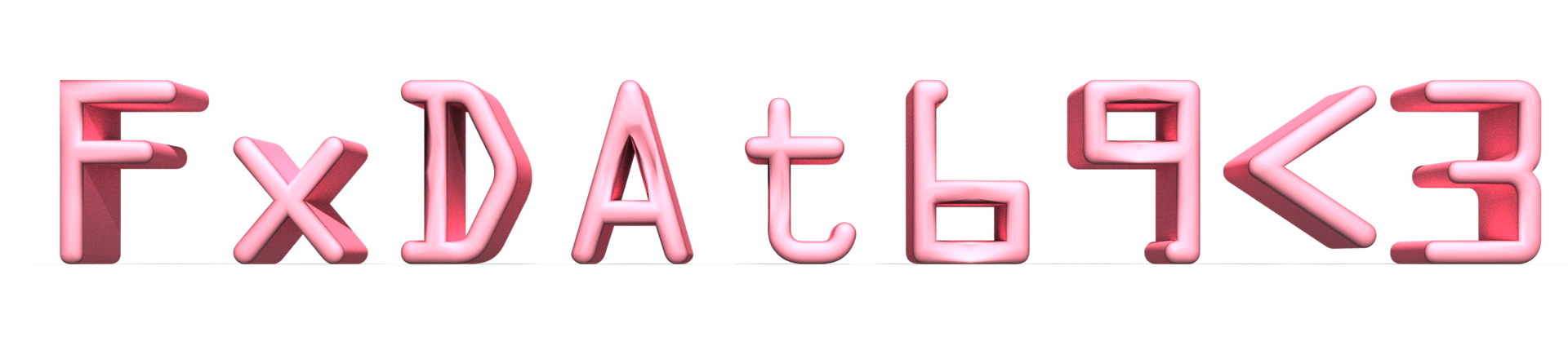 pink extruded computer font that reads FxDat69<3