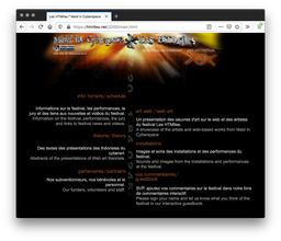 Screenshot of black webpage. A header of 3D grey text with blaring yellow, red, orange solar rays lines the top. Orange titles with white and grey text descriptions are split into two columns divided by grey numbers going down the center.