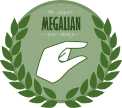 An earthy green graphic logo with a wreath bordering a circle with white and green text on top and a white hand creating a pinching gesture with the thumb and index finger in the middle.