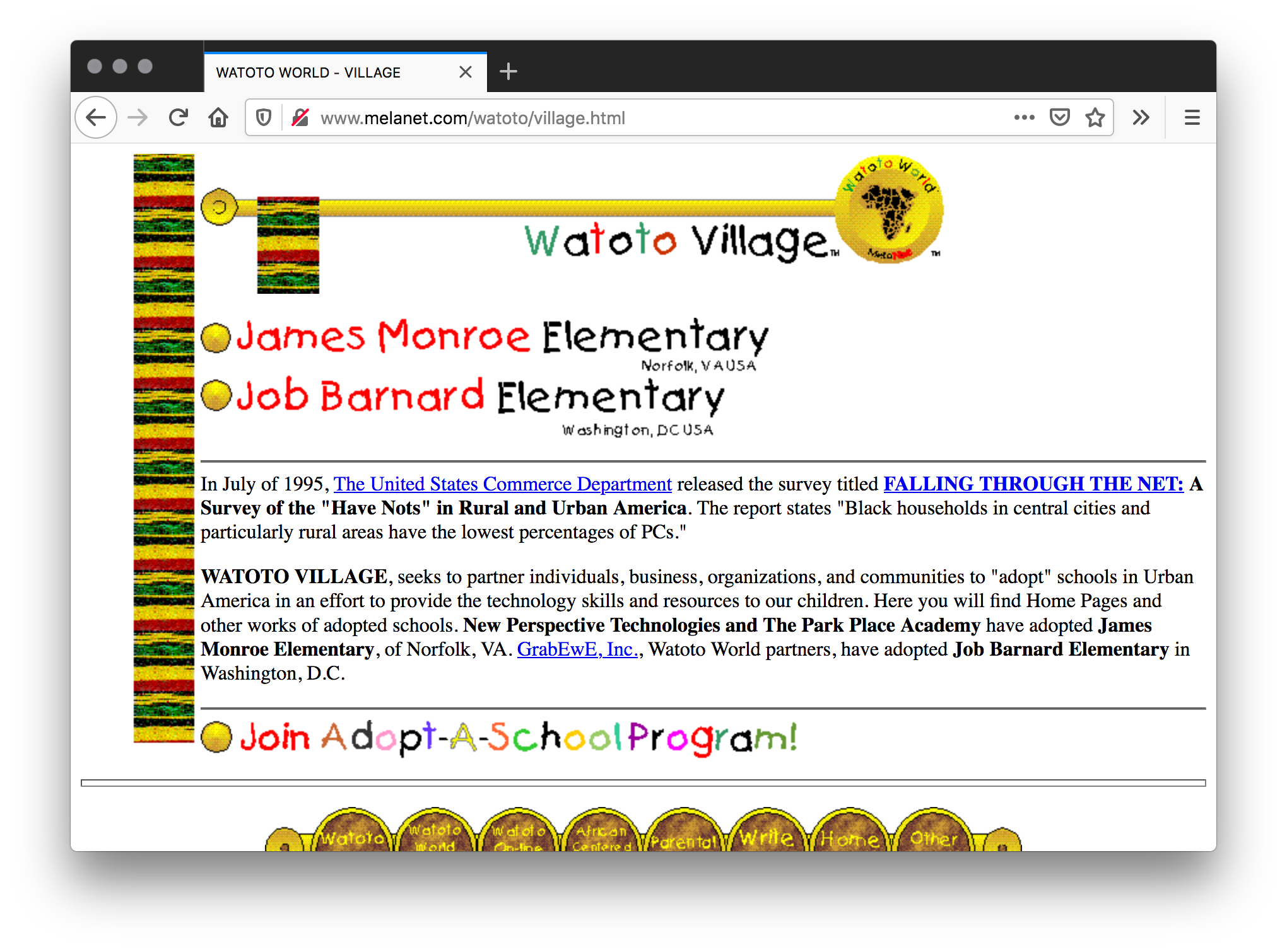 A white webpage with a gold rod attached to a circular gold emblem of Africa on the top. A red, black, yellow, and green flag hangs from the rod and frames the left side. Golden circle bullet points of handwritten crayon text and black text fill the body.