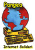 A graphic image of a desktop with a red and blue globe replacing the monitor. "Pangea" in yellow text hovers on the top left. "Internet soldiers" in black and highlighted in yellow captions the bottom.