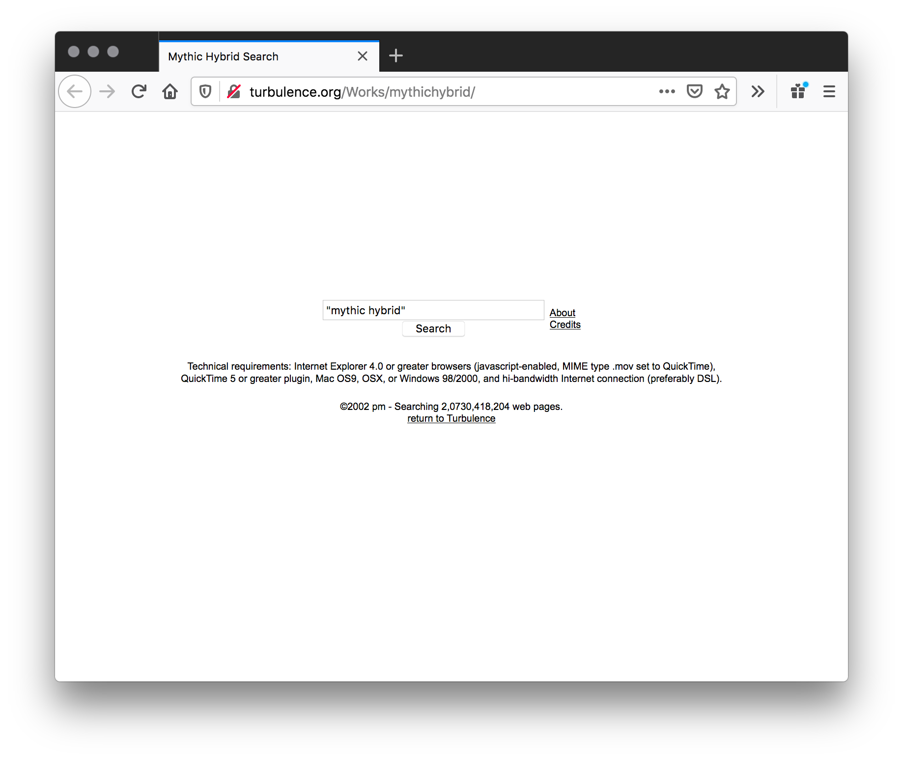 A minimal website with white background and centered black text with a search query