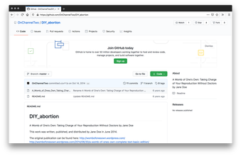 Screenshot of repository, or central location that stores data, webpage for DIY abortion.