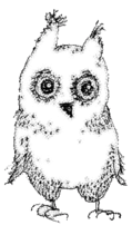 A pencil drawing of a cartoon owl.