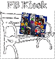 low-res pixelated logo of white park bench with black outline with a mosaic of images on top