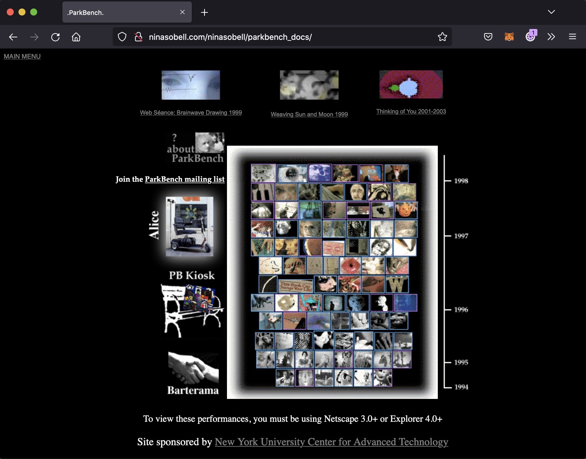 screenshot of black webpage; the center contains a mosaic of tiny thumbnails