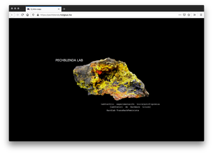 Screenshot of a black webpage with a grey dried lava stone painted in with yellow, red, and orange. The stone is labeled with small white text on the top corner and the bottom left has tech-y font text with zeroes replacing any "o's."