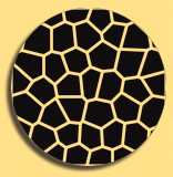 Graphic of a black circle with bright yellow honeycomb patterns in front of a yellow background.