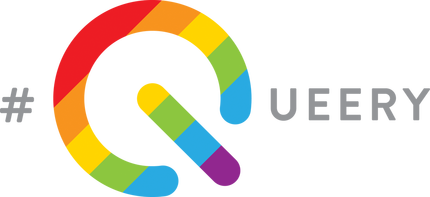 A graphic logo of a grey hashtag next to "Queery" typed in grey letters except for the Q, which looked like a large upside down tilted rainbow power button.