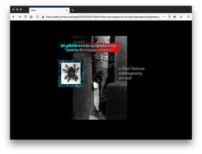 A black webpage of the Speaking the language of spiders with a black and white photo of a person holding a dagger by the side of their leg. To the left is a small square blue framed image of a tarantula. Above is a bright red banner with cyan blue text.