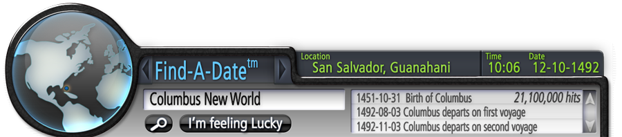 Crop of the TimeTraveller navigation bar. The left-hand side has a gray globe with a blue highlight and the metadata is on the right