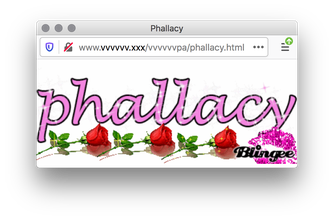 Screenshot of "phallacy" typed in a pink calligraphic font outlined in black, glistening with white sparkles. Three red roses lie on the bottom and a glittery pink kiss mark with "Blingee" in a black bold and glamorous font stamps the bottom right corner.