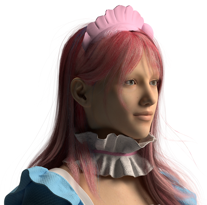 render of a woman in a maid outfit with pink hair