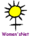 A drawing of the female gender symbol with the circle as a yellow sun and purple text typed in a handwritten font below.
