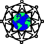 a blue and green illustration of the globe surrounded by geometric, outlined people holding hands